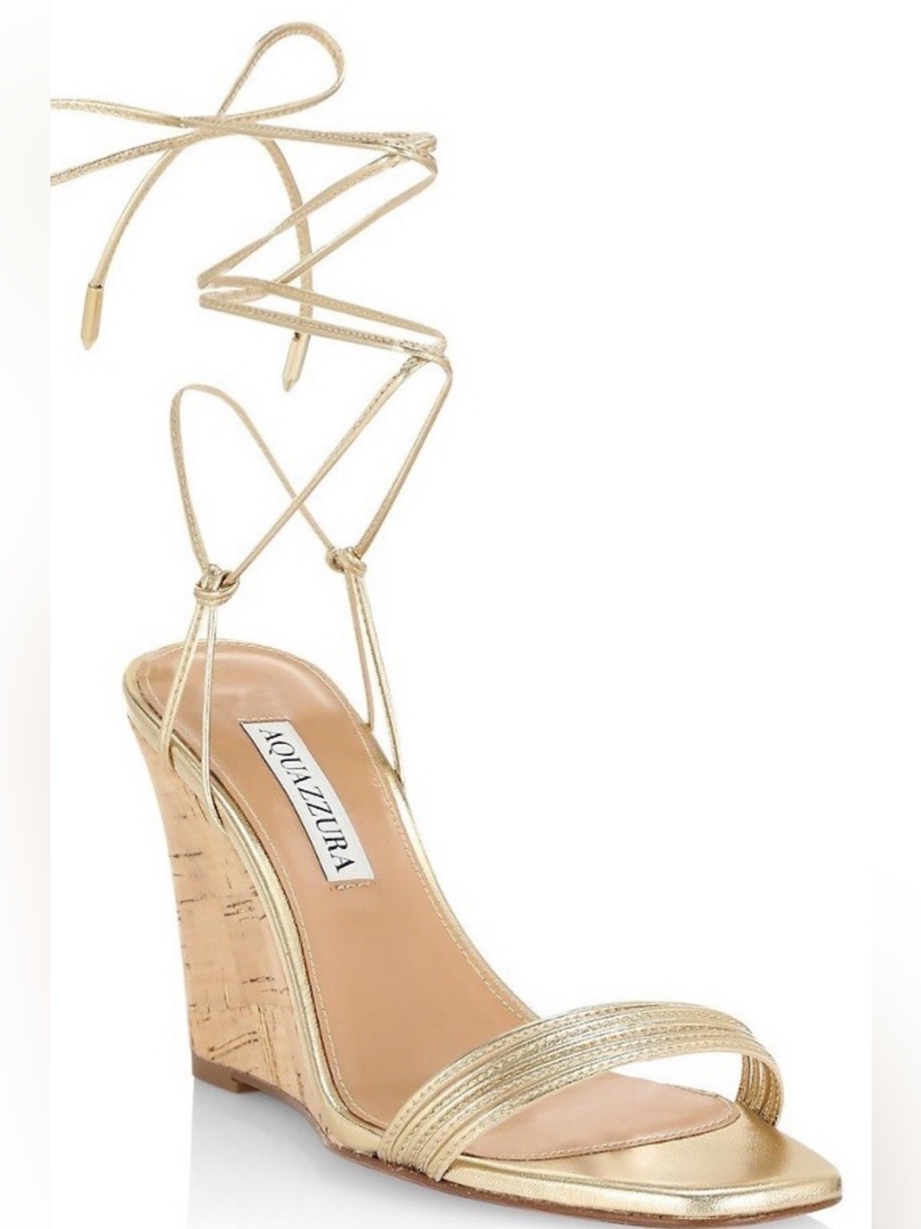 Aquazzura Metallic Gold Lace-Up Cork Wedge Sandals